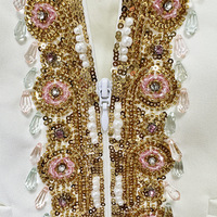 Tenue de soirée élégante et formelle Blazer blanc à manches longues avec perles dorées Pantalon à jambes larges Ensemble deux pièces Costumes pour femmes