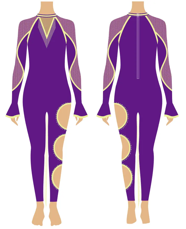 Long sleeved jumpsuit purple dancewear leotards majorette practice uniform custom team majorette dance uniforms with fringe