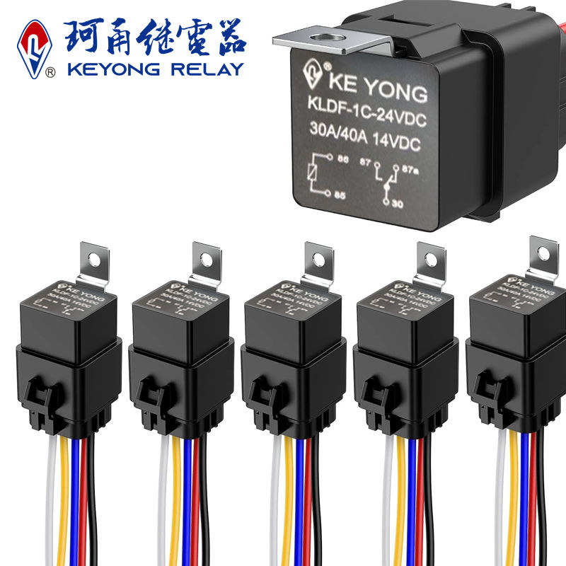 KEYONG Premium 5 Pin 40 30 Amp 12V SPDT Relay Socket with Wiring Harness for Car Boat Motorcycle and Heavy Duty Vehicles