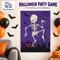 70X50Cm Permainan Pesta Kerangka Mata Pin Halloween 24 Stiker Bola Mata Penutup Mata Remaja Keluarga Karnaval Kertas Tahan Air Dapat Digunakan Kembali