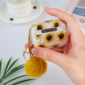เคสหูฟังไร้สาย TPU แบบนิ่มลายดอกทานตะวัน พร้อมฝาปิดแบบแข็งสำหรับ Airpods 1 2 4 Pro 2 3  พร้อมพวงกุญแจขนปุย - Product Image 4