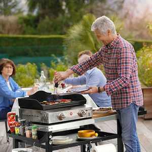 Chariot de grillades d'extérieur multifonctionnel avec table d'appoint pliable Support pour four à pizza en acier inoxydable Table mobile de préparation des aliments - Product Image 3