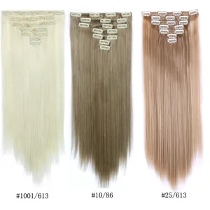 16 Clips 7 Pieces Long Straight Synthetic Hair Extensions Clips In High Temperature Fiber 21 Colors Clip In Hair In Stock