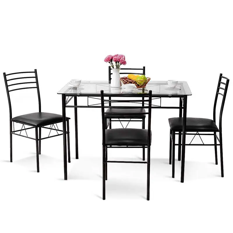 Schwarz gehärtete Glasplatte Tisch und Stühle Küche Esszimmer möbel Esstisch Set