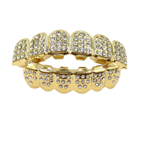 Grillz dentaire Hip Hop Dientes De Oro Iced Out 6 dents en Cuivre CZ avec barre en silicone pour cadeau de fête d'Halloween