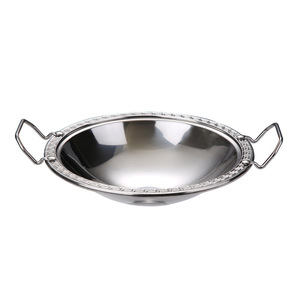 Stainless Steel Dry Pot Plate Double Handled Shallow Dish For Hotel Food Easy Clean Round Solid Color - Product Image 2