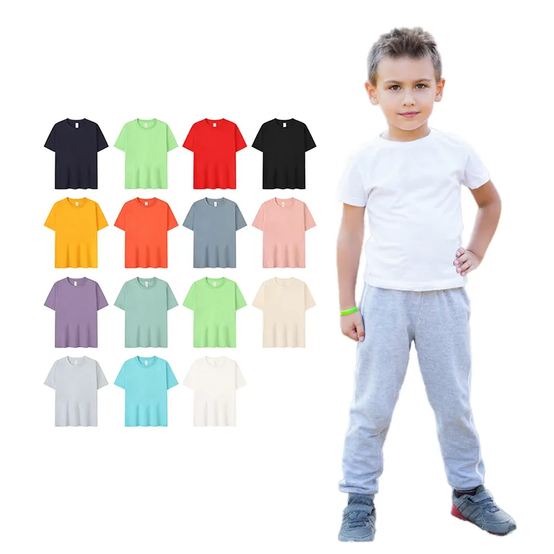 Unisex Summer T Shirt Boys Girls Solid Color Top Tee Short Sleeve Sport Cotton T-shirt for Boy Kids Clothes 4 To 15 Years