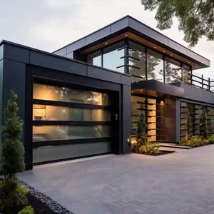 Porte de <span class=keywords><strong>garage</strong></span> sectionnelle <span class=keywords><strong>moderne</strong></span> en aluminium noir avec cadre en aluminium et verre plein, porte de <span class=keywords><strong>garage</strong></span> en verre à grille en aluminium - Product Image 2