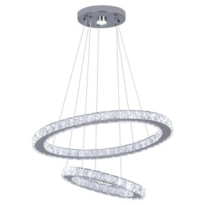 Lustre à 2 anneaux en acier inoxydable avec cristaux, suspension LED, luminaire de plafond pour projets commerciaux, restaurants et chambres - Product Image 1