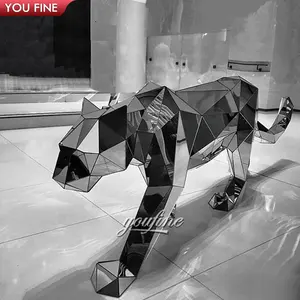 Modern Custom Abstract Metal Panther Sculpture Geometric Leopard Stainless Steel Statue