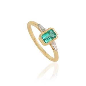 Bague de mariage classique en or 14 carats avec diamant taille émeraude naturel, sertie clos, bijou de luxe en pierre précieuse - Product Image 1