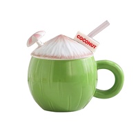 Mug en céramique créatif en forme de cocotier avec paille, cadeau mignon pour couple, pour hommes et femmes, tasse à café verte fabriquée à Chaozhou, souvenir