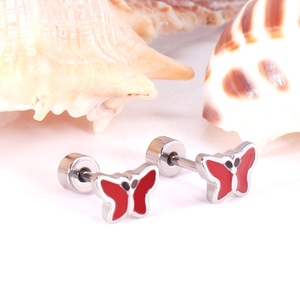 <span class=keywords><strong>Orecchini</strong></span> a Perno con Farfalle Colorate in Acciaio Inossidabile Placcato Oro 18K, Set di <span class=keywords><strong>Orecchini</strong></span> per Bambine, Gioielli con Animali Carini per Ragazze - Product Image 3