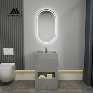 Meuble-lavabo sur pied Mars Villa OEM 120 cm avec pieds dorés, armoire vert émeraude et plateau en pierre blanche pour hôtel - Product Image 2