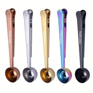 <b>Custom</b> logo Great Measuring Tea <b>Protein</b> Powder Instant Drinks Coffee Spoon Measuring Stainless Steel Coffee Spoon Bag Clip - Product Image 1
