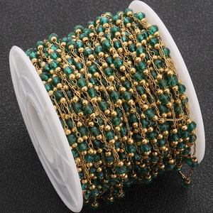 Cadena de Cuentas de Cristal Verde Esmeralda, Acero Inoxidable, Accesorios de Joyería DIY para Mujer, Collar de Moda, 10 Metros de Longitud - Product Image 4