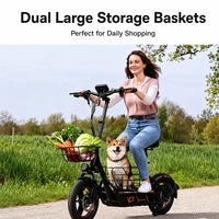 Trottinette électrique puissante 600W pour adultes avec siège, double panier de rangement, frein à disque, batterie 10Ah, design pliable, lumières LED