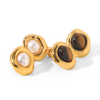 Anting Batu Mata Harimau Romantis Prancis H&C Berlapis Emas 18K PVD Anti Karat Baja Tahan Karat 304 Perhiasan Mutiara untuk Wanita
