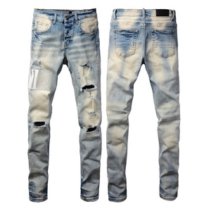 Nuovi Arrivi <span class=keywords><strong>Jeans</strong></span> da <span class=keywords><strong>Uomo</strong></span> di Alta Qualità <span class=keywords><strong>Slim</strong></span> <span class=keywords><strong>Fit</strong></span> in Denim di Cotone, Stile Casual Dritto, Lavaggio Distressed, Effetto Vintage Strappato HighStreet Amiry - Product Image 4