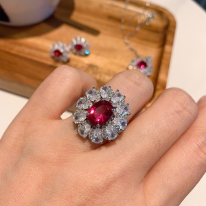 High Quality Red Eco-friendly Copper Zirconia Micro-inlay Fashion 3-Piece Earrings <b>Ring</b> Necklace Jewelry Set for Women - Product Image 3