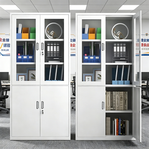 Meuble de classement moderne en acier avec façade en verre, deux tiroirs centraux, design modulaire et écologique pour la maison, le bureau, la chambre, la salle de sport - Product Image 4