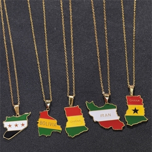 Collares y Colgantes <span class=keywords><strong>de</strong></span> Acero Inoxidable con Mapas Creativos <span class=keywords><strong>de</strong></span> África, Sudamérica, Bolivia, <span class=keywords><strong>Ghana</strong></span> y Banderas Nacionales, Venta al por Mayor - Product Image 1