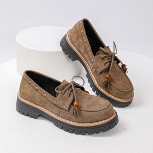 Mocassins en daim à lacets pour <span class=keywords><strong>femme</strong></span>, plateforme épaisse, avec pompons et clous, logo personnalisé, semelle en caoutchouc écologique - Product Image 1