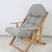 Chaise longue pliante en bois de hêtre, trois positions réglables, chaise longue d'extérieur inclinable avec coussin en éponge