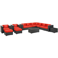 9-Sitzer L-förmige große modulare Gartenmöbel Set Terrasse Rattan Sofa