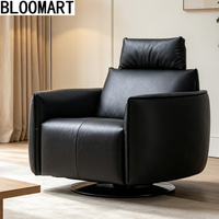 Fauteuil inclinable de luxe en cuir véritable avec base pivotante en acier carbone, chaise individuelle pour projets de villas