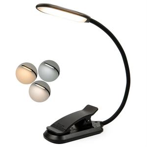 Lampe de lecture portable en gros, 3 couleurs, 10 niveaux de luminosité, col de cygne flexible, lampe de bureau LED rechargeable USB, lampe à clip pour livre - Product Image 1