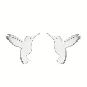 Orecchini a Perno E3245 Colibrì in Oro Bianco, Design Minimalista Animale, Gioielli Raffinati Unisex - Product Image 4