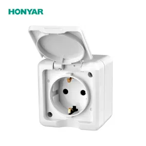 Honyar Electrical欧盟标准电气墙壁插座1组Shucko插座，带防水盖接地