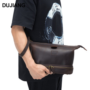 Genuine Leather <b>Toiletry</b> Bag Rectangle Brown Soft Handle Solid Color Men's Clutch <b>Storage</b> Bag Everyday Use - Product Image 2