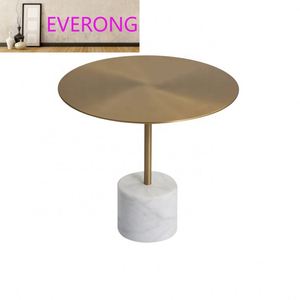 Table <span class=keywords><strong>basse</strong></span> ronde en marbre avec base en laiton doré pour salon, table d'appoint moderne - Product Image 2