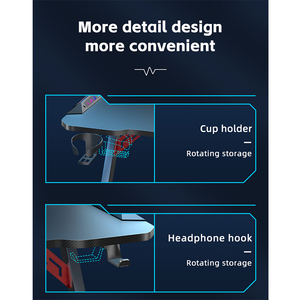 Table de <span class=keywords><strong>bureau</strong></span> <span class=keywords><strong>gaming</strong></span> moderne haut de gamme sur mesure pour PC, 1200*600*750mm, avec porte-gobelet et support pour casque - Product Image 5