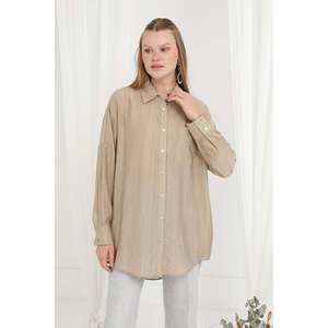 Linen Women's Button <b>Down</b> Shirt Minimalist Style Grey Everyday Wear Simple Design Long Sleeve Blouse - Product Image 4