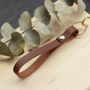 Trendy Keychain in real leather in brown - Product Image 1