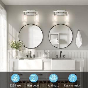 Lampade da bagno in nichel spazzolato, luce di vanità a 2 luci con applique da parete in vetro trasparente per camera da letto in corridoio - Product Image 4