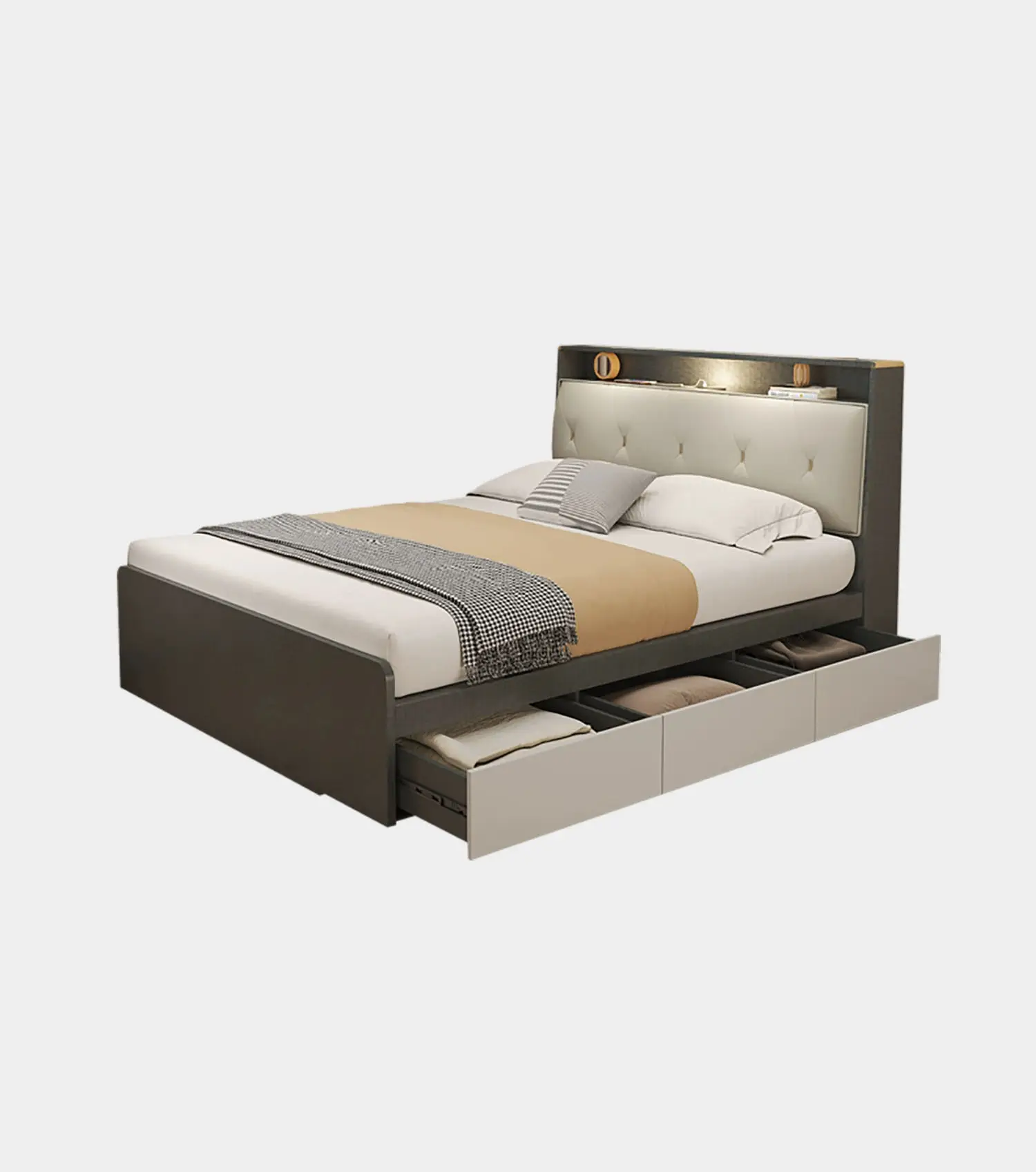 Công nghệ vải mềm giường đơn giản hiện đại ánh sáng sang trọng tối giản GiườNg Lưu trữ giường trong căn hộ