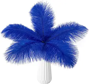 Pluma de avestruz blanca y barata de alta calidad, pluma de avestruz azul de buena calidad