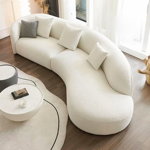Divano Sezionale Moderno in Velluto Bouclé Stile Crema, Forma Organica Curva, Minimalista Imbottito per Soggiorno, Villa, Casa - Product Image 5