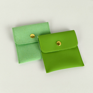 USM Creative <b>Envelope</b> Style Green PU Leather Waterproof 8x8cm Square Button Closure Bracelet Pouch Personal Jewelry Container - Product Image 1