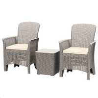 3 pièces en résine polypropylène, mobilier de jardin 100% recyclable, ensemble de fauteuils à dossier haut avec table d'appoint grise