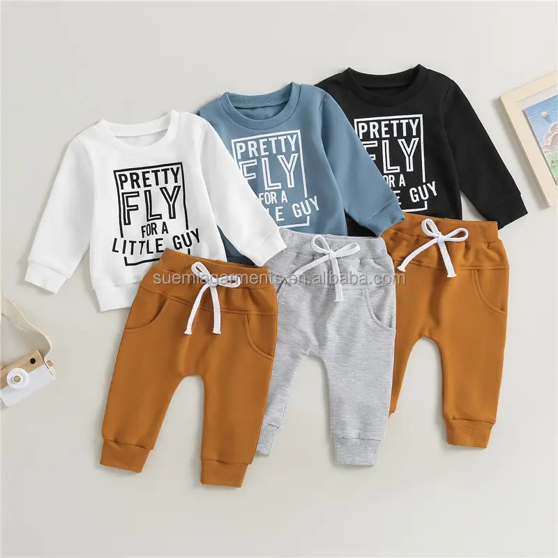 1Pcs Custom Logo RTS Spring Autumn Newborn Infant Toddler Clothes Cotton Letter Print T-Shirt Pants Pocket Boys Baby Outfit