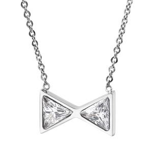 Collier en cristal en forme de nœud papillon, design géométrique, serti de zirconium, en acier plaqué or rose, pour un usage quotidien - Product Image 1
