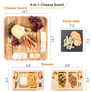 Doble cajón embutidos bandeja y servir <span class=keywords><strong>carne</strong></span> queso junta de comida cortar de bambú de queso con cuchillo - Product Image 6