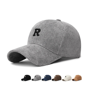 Cappellino da Baseball in Velluto <span class=keywords><strong>a</strong></span> Coste con Lettera '<span class=keywords><strong>R</strong></span>' Ricamata in 3D, Tinta Unita, Regolabile, Strutturato, Accessorio Elegante per Autunno e Inverno - Product Image 1