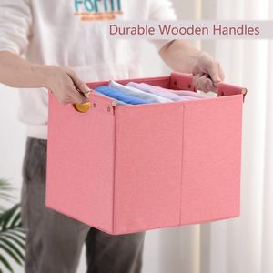 Contenitore portaoggetti in tessuto all'ingrosso con manici in legno e base rigida, pieghevole, per scaffali e armadi - Offerte uniche - Product Image 3