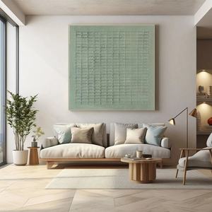 Toile murale contemporaine, grande peinture abstraite minimaliste texturée de couleur verte terreux Wabi Sabi pour la maison et la galerie - Product Image 1